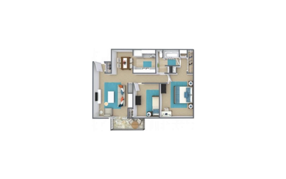 2 Bed 1 Bath - 2 bedroom floorplan layout with 1 bathroom and 850 square feet