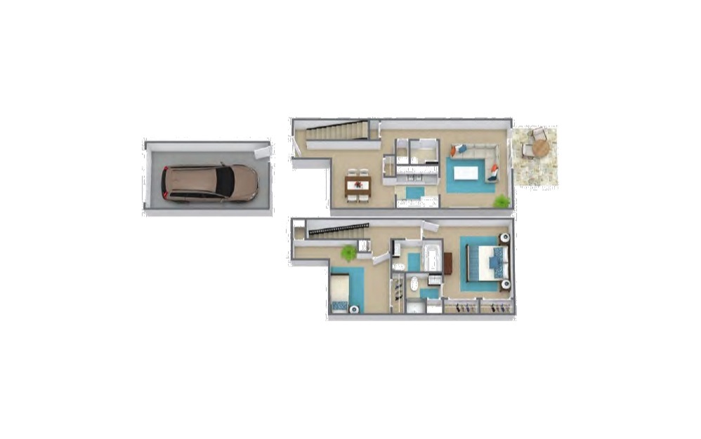 Townhome 2 Bed 2.5 Bath - 2 bedroom floorplan layout with 2.5 bathrooms and 1085 square feet